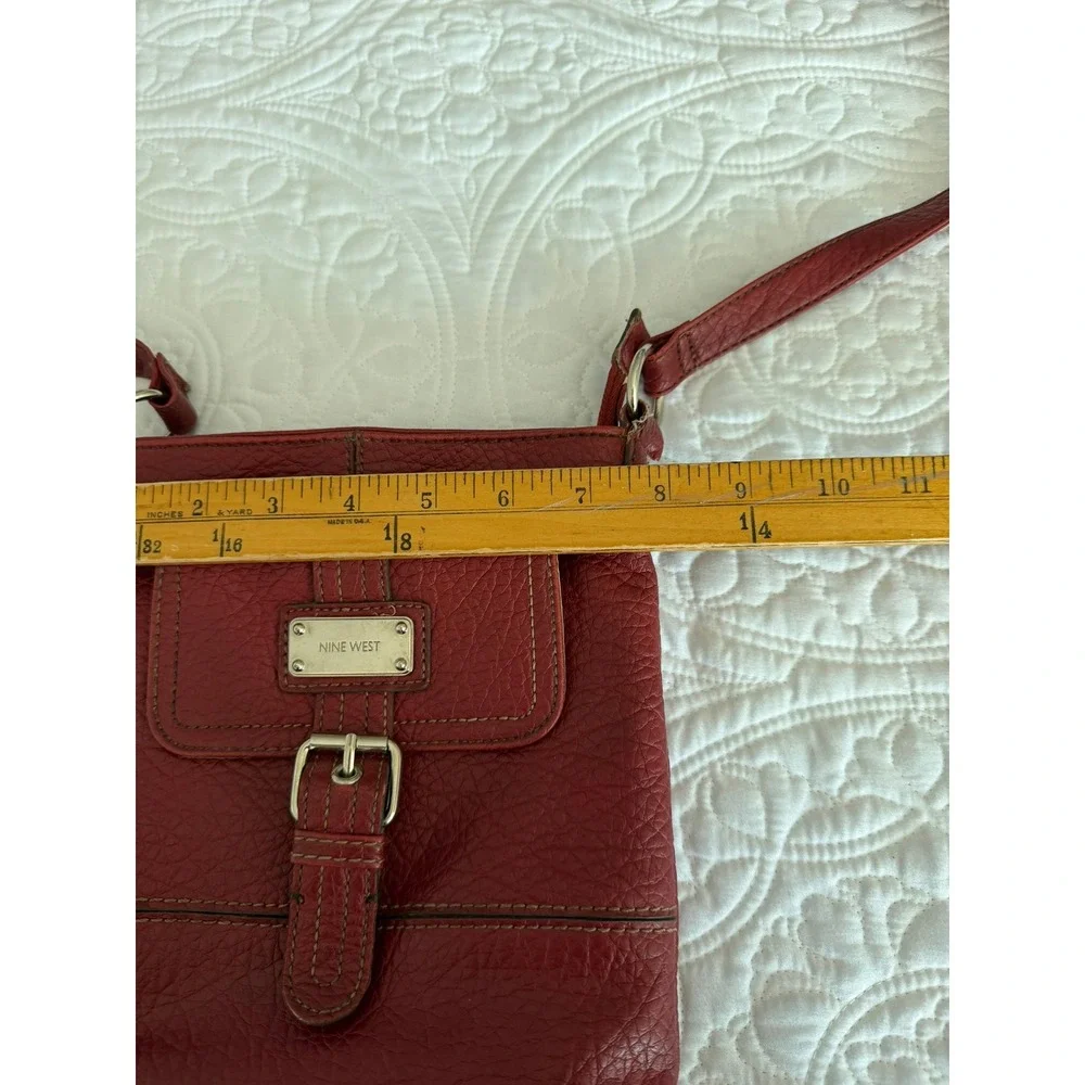 Nine West Red Pebbled Faux Leather Crossbody Bag Buckle Detail Small Purse